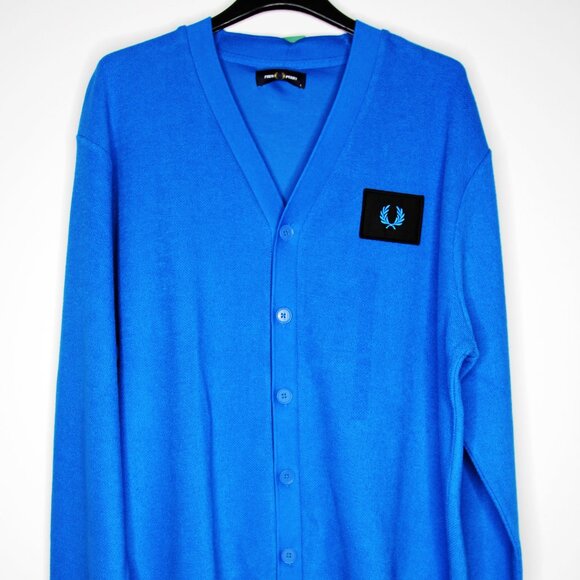 BNWT SS20 FRED PERRY ACID BRIGHT BLUE CARDIGAN M - Picture 2 of 9